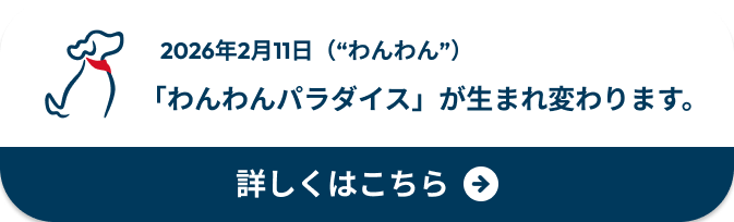 2026年2月11日（“わんわん”）「わんわんパラダイス」が生まれ変わります。詳しくはこちら