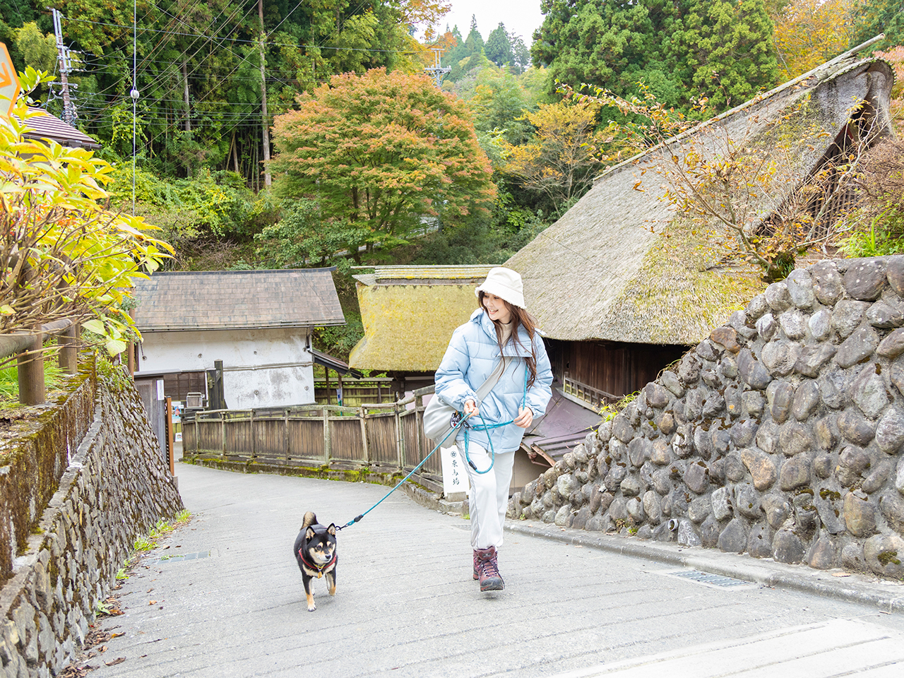 集落には都内では珍しい藁ぶき屋根の建物も残る